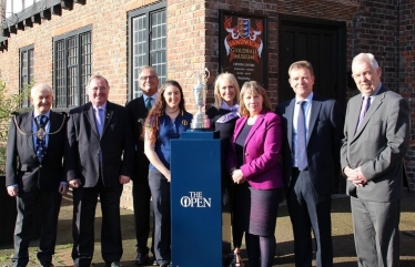 Pictured, l-r Cllr Jeff Franklin, Mayor of Sandwich; Cllr Nigel Collor, Dover District Council; Tim Checketts, Secretary for Royal St George's Golf Club; Sally Wilson, The R&A; Hannah Lynch, Dover District Council; Cllr Sue Chandler, Kent County Council; Craig Mackinlay, MP for South Thanet; Tim Ingleton, Dover District Council. (Picture courtesy of Dover District Council.)